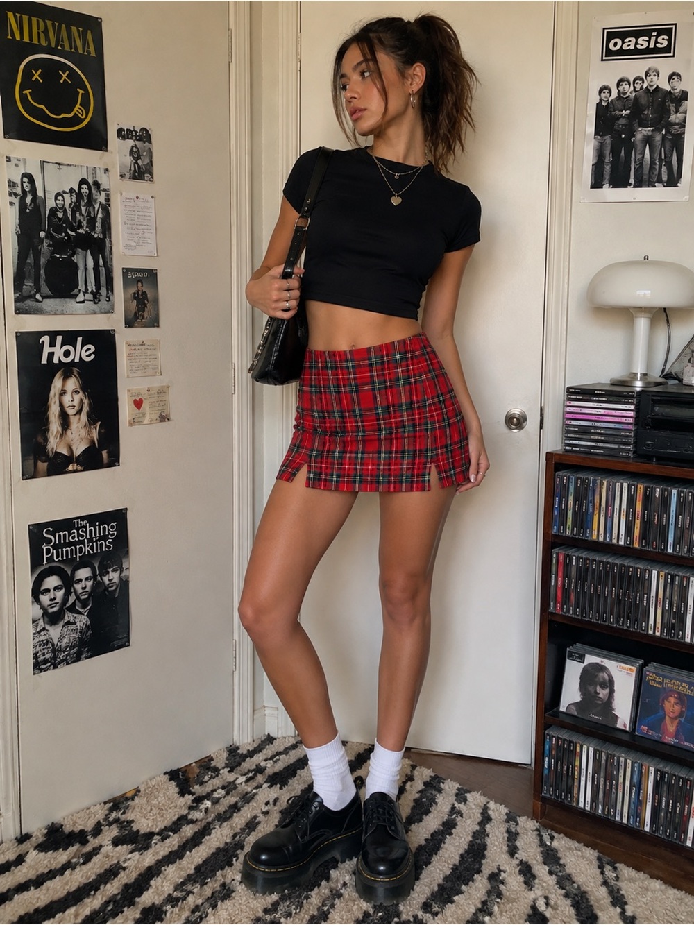 Brandy Melville Red Tartan Plaid Mini Skirt XS Y2K Grunge Preppy